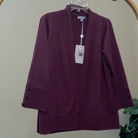 Evolution by Cyrus Myna Button Sleeve Burgundy Open Front Cardigan Size M - Picture 3 of 9